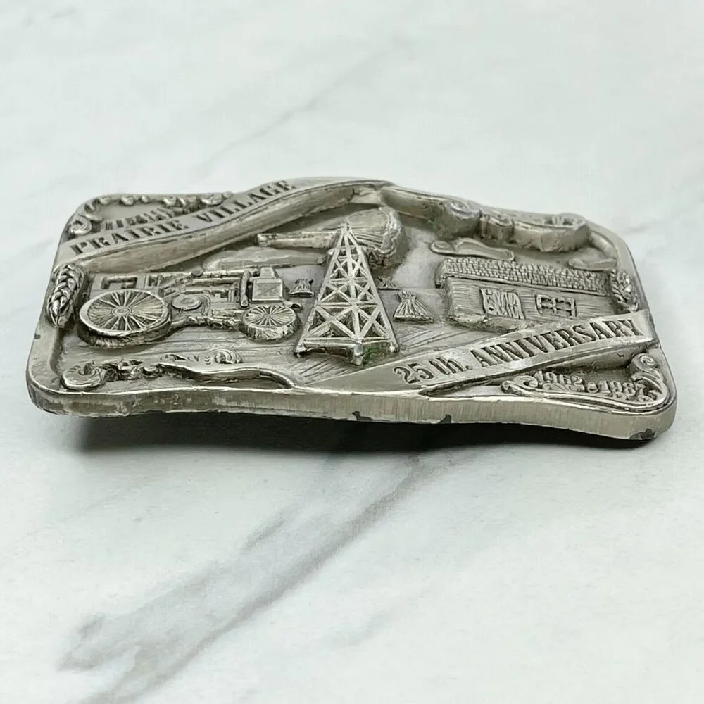 Vintage Double D Prairie Village 25th Anniversary Belt Buckle 1987 ✨